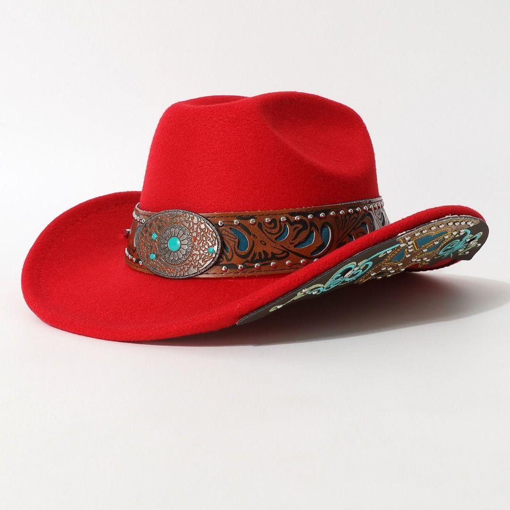 Vintage Wide Brim Sun Hat Turquoise Decor Cowgirl Hat Elegant Party Festival Hat For Women Man