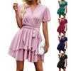 Женское платье с коротким рукавом, темпераментное, элегантное, сексуальное, с завязкой на талии, струящееся, однотонное платье