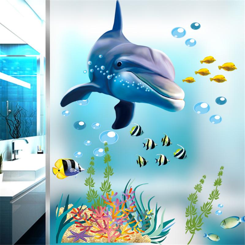 Wall Sticker Dolphin Fish Shape Creative Cartoon Animals Decals Pvc Mural Art For Kids Rooms