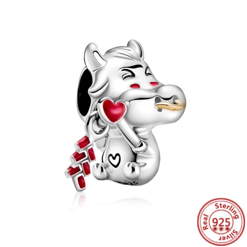 925 медь Милая серия животных Кошка Собака Слон Единорог Птица Подвеска Бусины удачи Подходят для оригинального браслета с шармами Pantaro DIY Циркон
