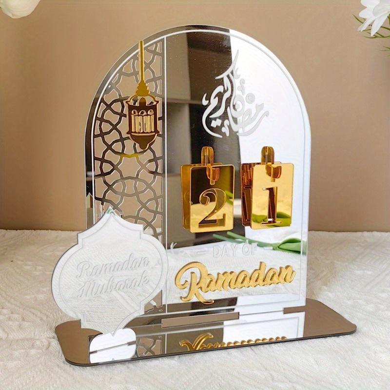 Reusable Acrylic Ramadan Calendar Board Wooden Base Table Ornament with Pen Mubarak Eid Advent Day Suhoor Iftaar Countdown Gifts