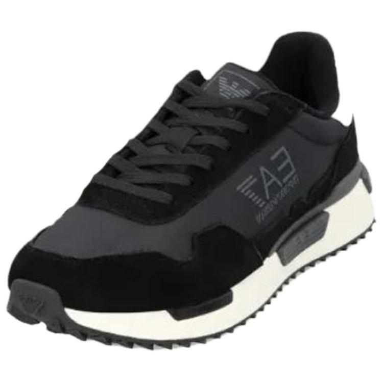 Emporio Armani EA7 Кожаные кроссовки на шнуровке с круглым носком на толстой подошве с деталями логотипа, низкие, для образа жизни, унисекс, черные 7X000380AF19175MC001