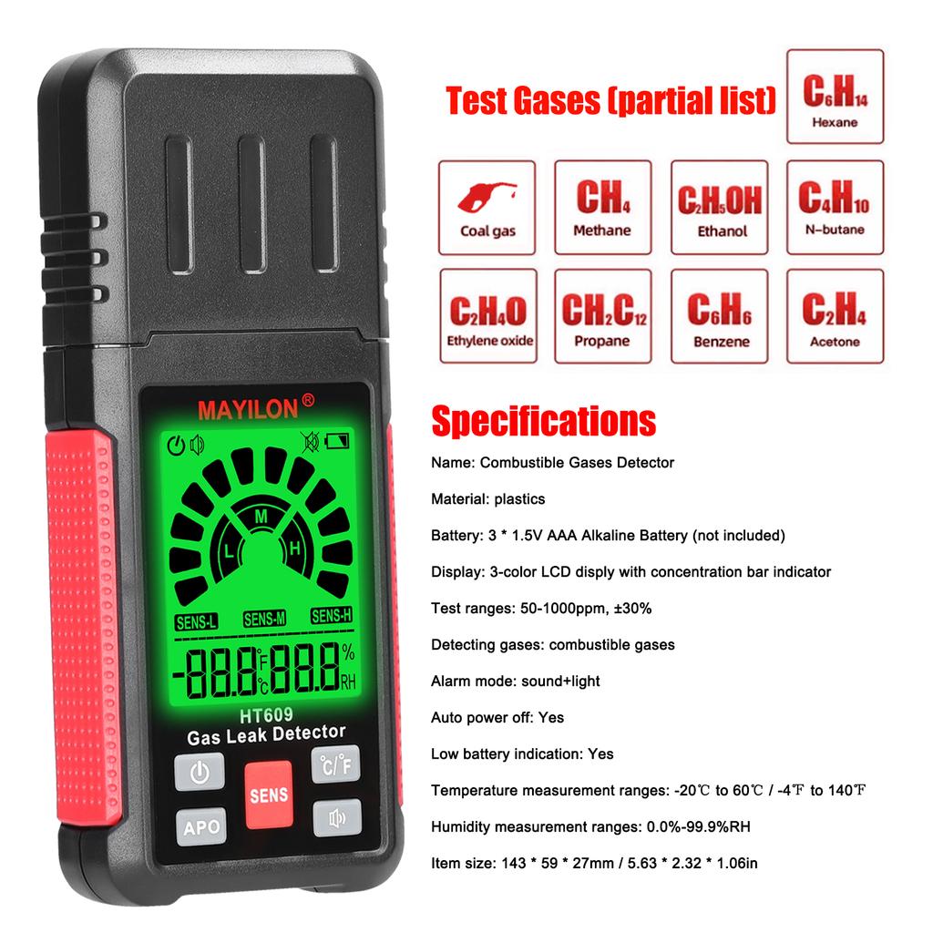 Handheld Combustible Gases Leak Detector Natural Gases Leakage Tester Portable PPM Meter
