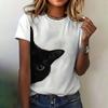 Women's T-shirt Cat Print Short Sleeve Summer Casual Wear Loose Top Fashion Round Neck Short Sleeve Women's Elegant T-shirt