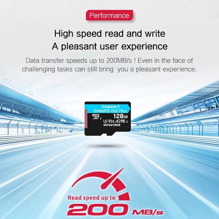 Kingston 128 ГБ 200 МБ/с micro sd 256 ГБ Класс 10 UHS-I U3 V30 A2 64 ГБ 512 ГБ TF Карта памяти SDXC Canvas Go Plus SD-карта для дронов DJI / Спортивных камер