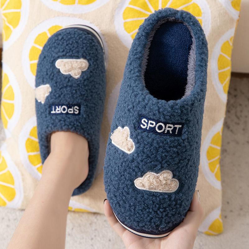 Men's Cotton Slippers Winter Plus Velvet Couple Indoor Non-slip Home Warm Plush Slippers Women's Thick-soled Slippers