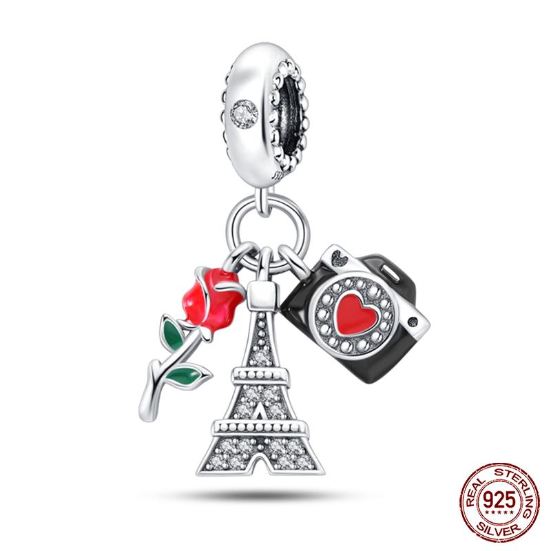 925 Silver Famous Attractions Eiffel Tower Church Luminous Charms Pendants Fit Qikaola Original Bracelets DIY Jewelry