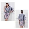 Puntos Summer Ice Silk Fabric Women Lady Nightgown Flower Print Short Bathrobe