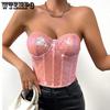 European and American Spicy Girls Bust Wrap Fashion Bead Zipper Heavy Industry Strapless Women's Top Street Trend Party Sexy Girl