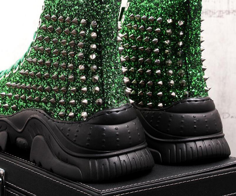 Роскошные ботинки с заклепками дизайнерские кроссовки мужские панк высокие золотые красные светлая подошва повседневная платформа обувь a2