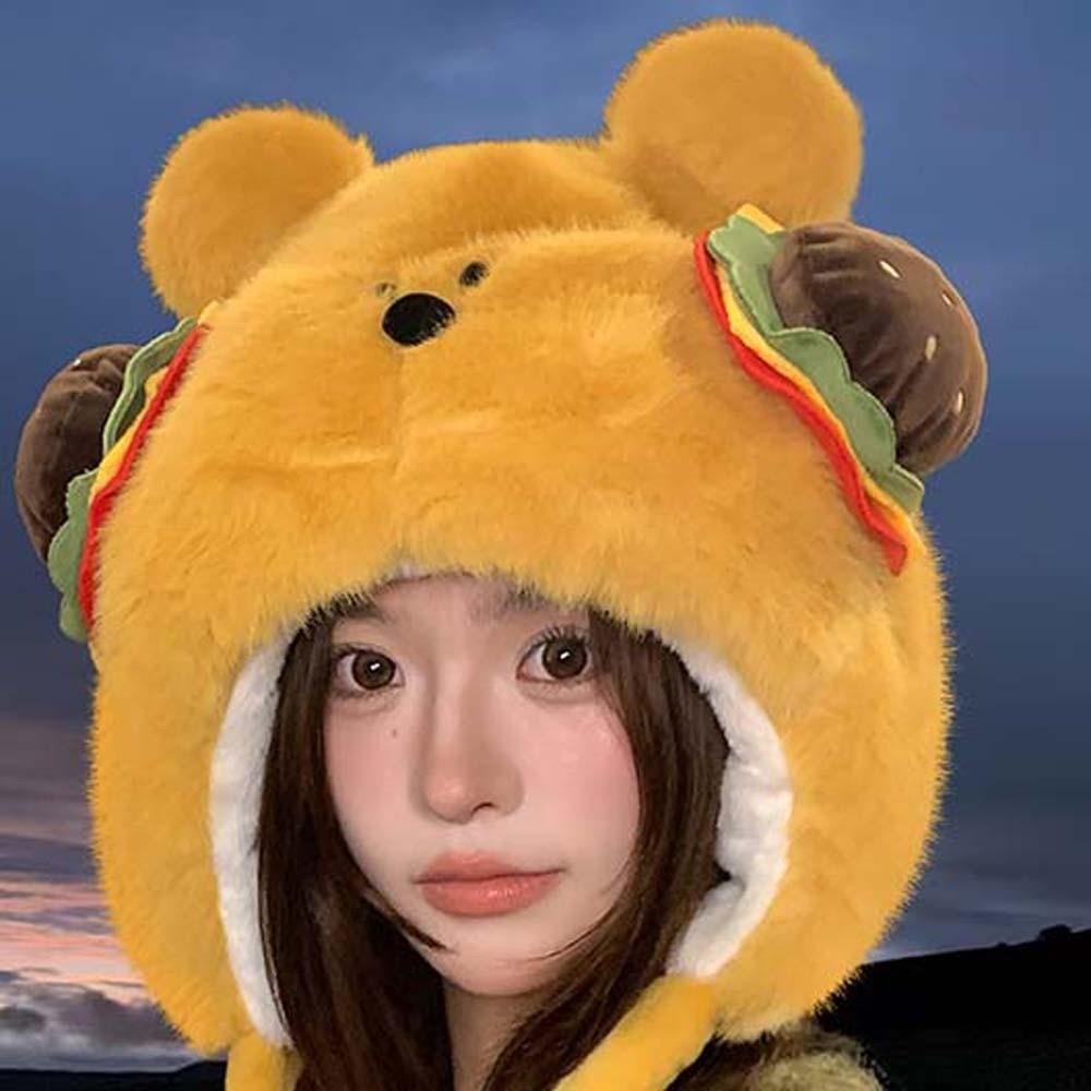 Penguin Winter Plush Hat Cartoon Hamburger Ear Protection Cap Skiing Bear Lei Feng Hat  Autumn