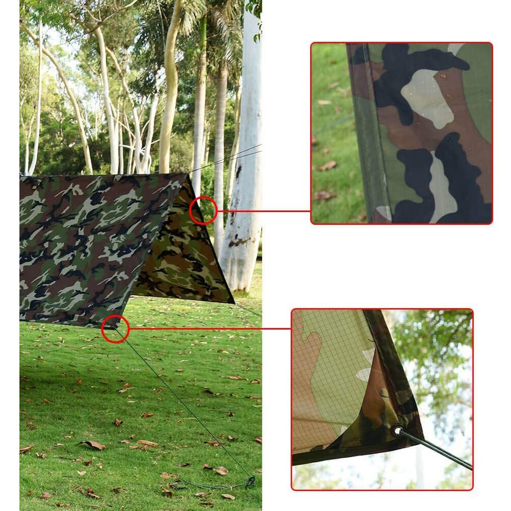 Kylebooker Camping Hammock Rain Fly 10 X 10 Feet, UV Protection and Waterproof, Camo Tent Tarps for Outdoor Adventure, Hiking