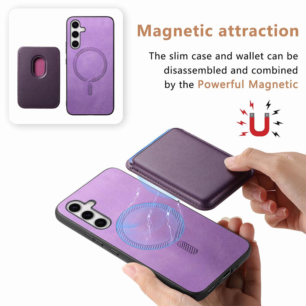 For Samsung Galaxy S25 Case Detachable Magnetic Card Bag Leather Phone Back Cover