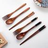 3Pcs Wooden Spoon Fork Chopsticks Cutlery Set Portable Dinnerware Set Dessert Soup Spoon Dining Fork Sushi Chop Sticks Tableware