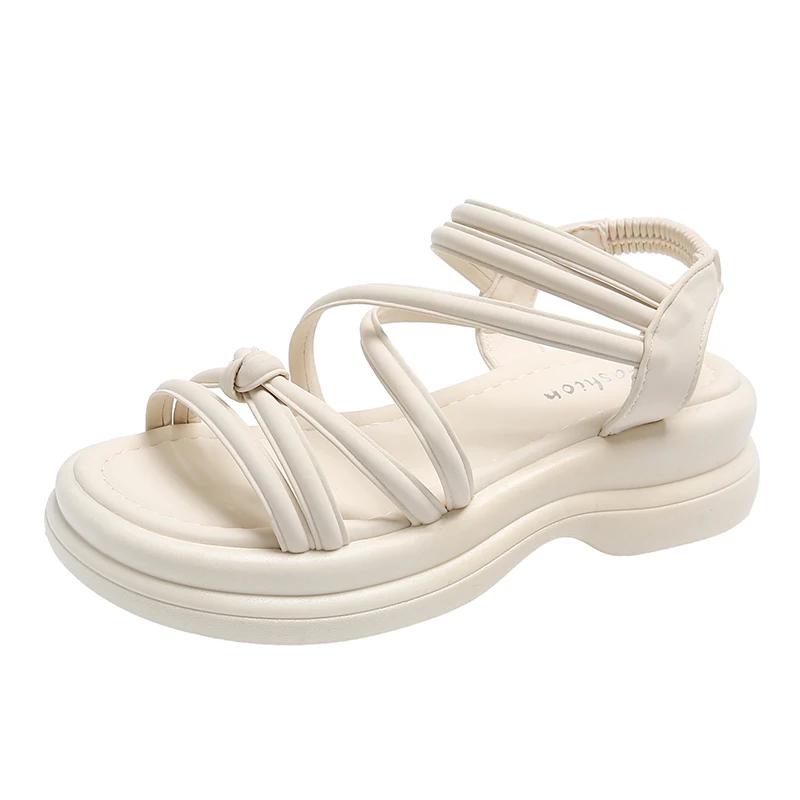 Модные римские сандалии для женщин 2024 года, летняя новая мягкая подошва, верхняя женская обувь на танкетке, модная повседневная дизайнерская обувь для женщин