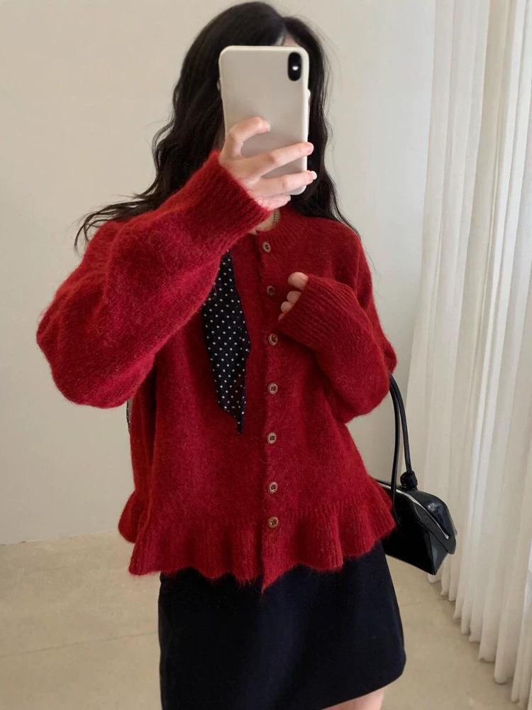 Korean Style Lace-Trim Knit Cardigan for Women - Soft, Fluffy, and Loose Fit for Spring and Autumn