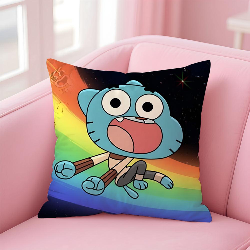 Classic British Cartoon TThe Amazing World of Gumball Cushion Cover Pillow Case Soft Skin Friendly Fabric  Concealed Zipper