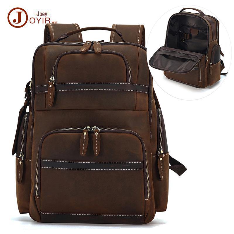 Мужской большой рюкзак из натуральной кожи Crazy Horse - Вместительный, в деловом повседневном стиле