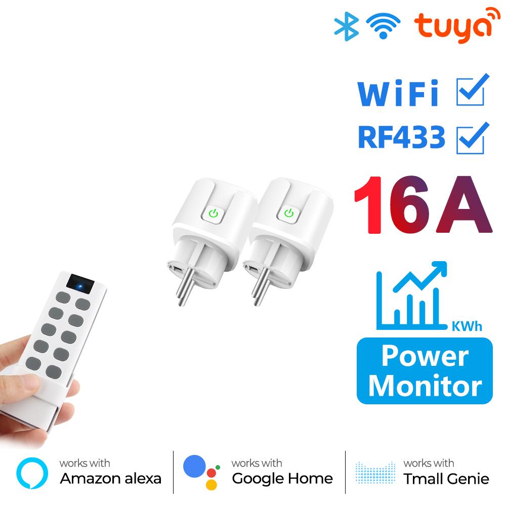 Wi-Fi Rf433 EU умная розетка 16a адаптер монитор питания беспроводной пульт дистанционного управления голосовой таймер для Google Home Alexa