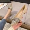 Fashion French Rhinestone Bowknot Black Single Shoes Women's Low Heel Shoes for Women 2025 New Shallow Pointed Thick Heel Shoes Works
