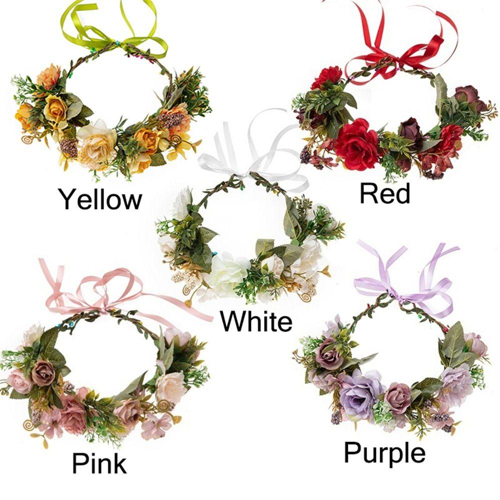 Rose Flower Headband Festival Wedding Hair Wreath Bohemian Headwear for Women Girls