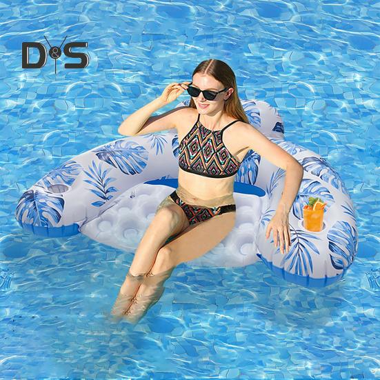 Надувной бассейн для взрослых, плавающий шезлонг из ПВХ для бассейна с подстаканником, летний пляжный шезлонг для вечеринок и водных развлечений