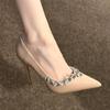 New summer word with nude high heels pointed sexy rhinestones beautiful temperament versatile sandals women