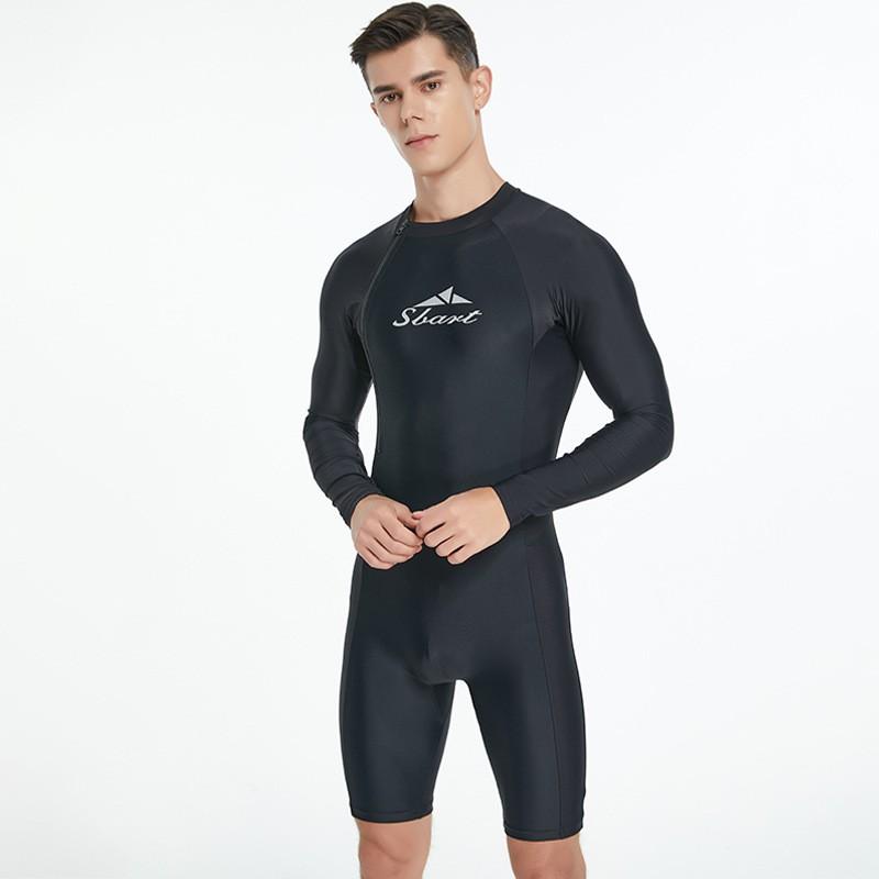 Sharbat One-piece Swimsuit Men's Long-sleeved Sunscreen Quick-drying Breathable Front Zipper Water Sports Nylon