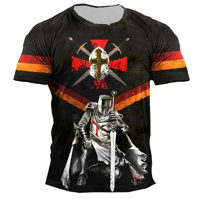 Men's T-shirt Casual Cotton Short Sleeve Shirt Temple Crusader Print T Shirt Fashion Vintage Clothing High Quality