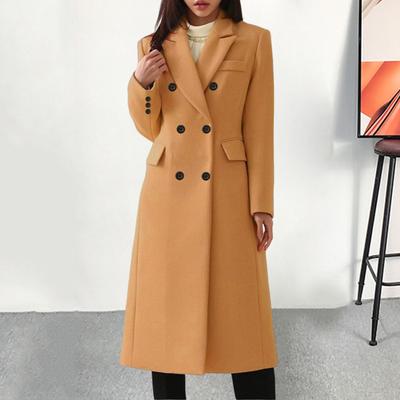 Двубортное тренч-пальто для женщин зимнее с лацканами с разрезом длинное из смесовой шерсти пальто-бушлат офисное рабочее пальто