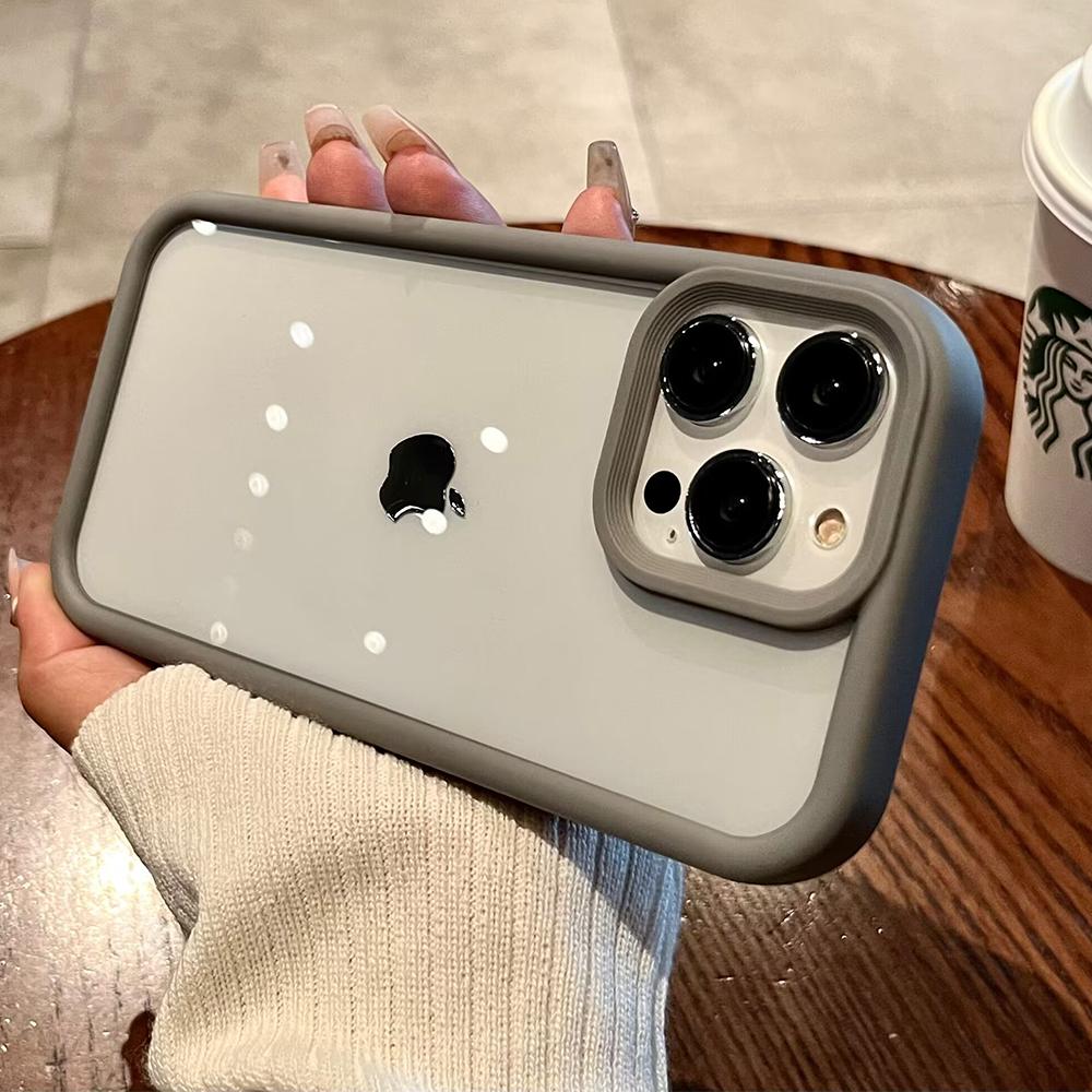 Titanium gray thicken silicone frame phone case for iPhone 15 14 13 12 11 Pro Max full cover shockproof clear hard bumper cover