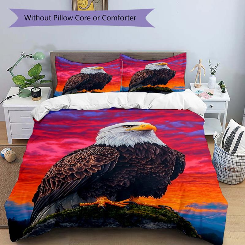3pcs Bald Eagle, Sunset Bedding Set - 1 Duvet Cover + 2 Pillowcases(Core Not Included), Machine Washable Polyester yy251216133