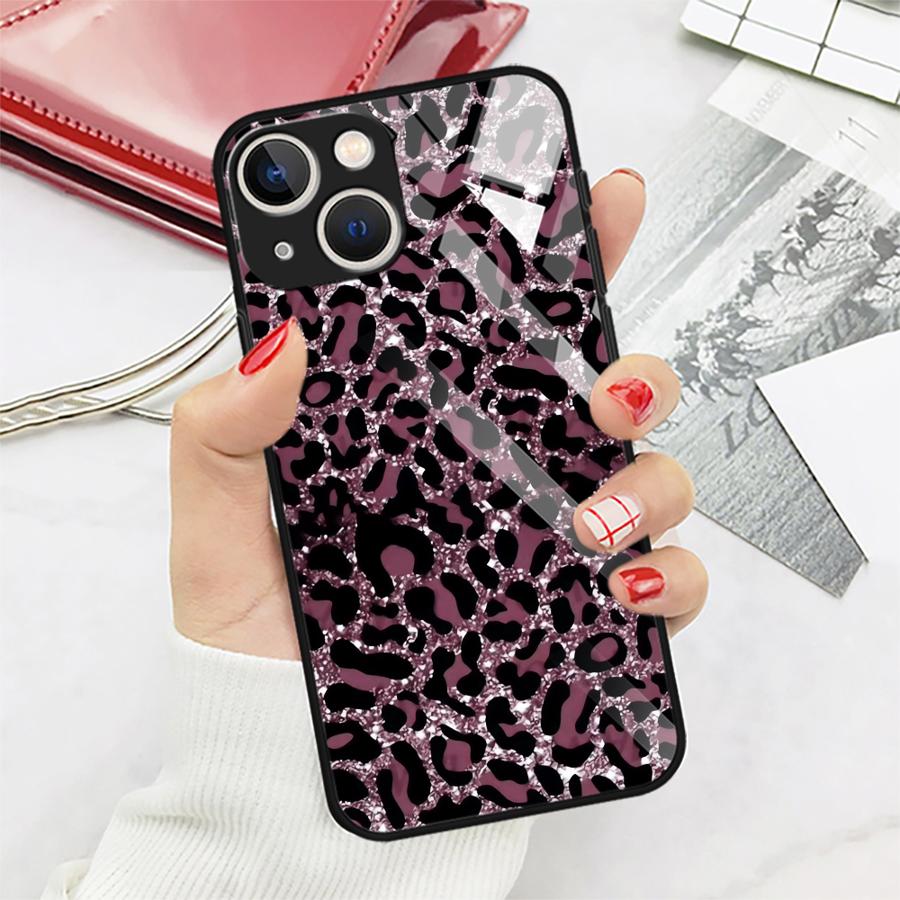 Чехол для iPhone 17 Pro Max 12 16 15 Plus Air 14 XR 11 8 13 Стеклянная крышка для телефона Цвет Леопардовый принт