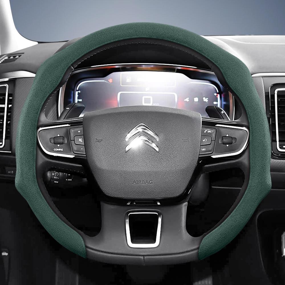 vcxja9 Suitable for Citroen Premium Suede Snap-On Steering Wheel Cover, Non-Slip and Durable, for C3 C4 X Berlingo C5 Aircross Jumper Spacetourer 