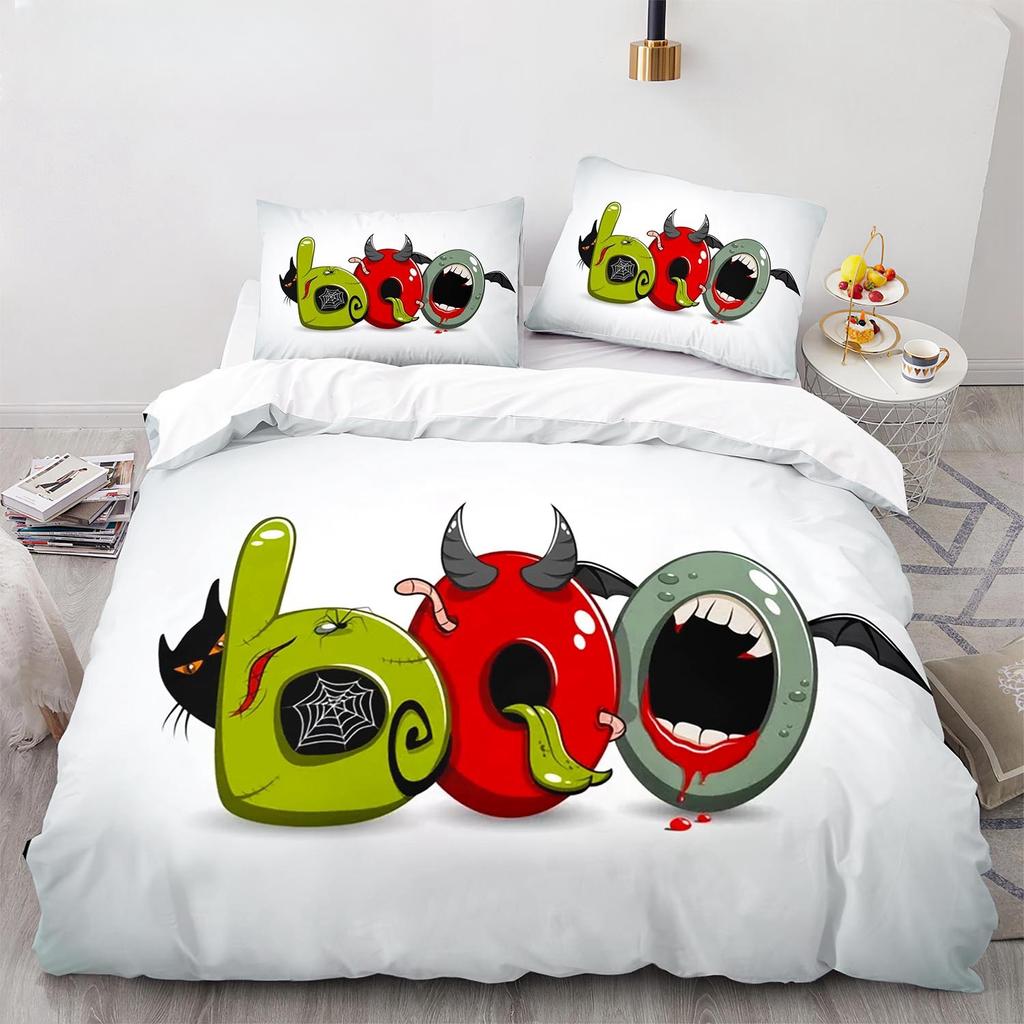 New 3D Print Halloween Boo Cartoon Bedding Set,Duvet Cover Bed Set Quilt Cover Pillowcase,King Queen Twin Size Boys Girls Adults
