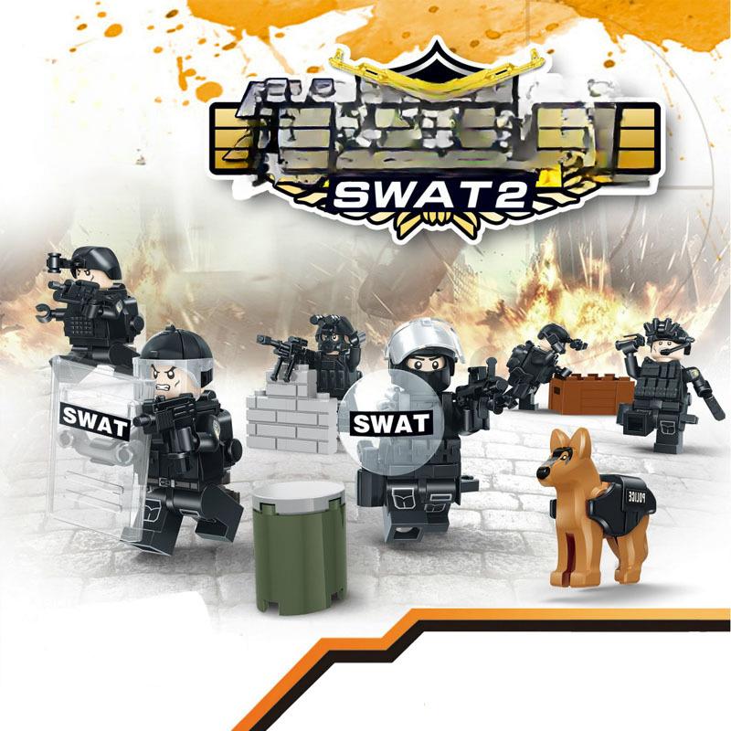 TBS11-16 Специальный полицейский салон, оружие, бронежилет, полицейская собака, оснащенный детскими строительными блоками
