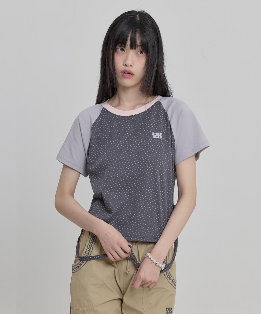 WAIKEI Star Dot Shirred Short Sleeve T-Shirt Gray