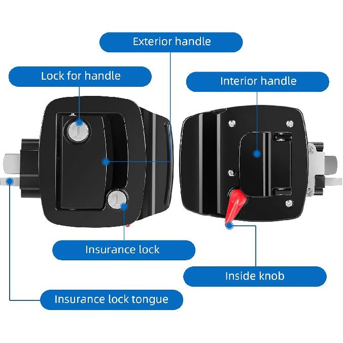 RV Locks For Travel Trailers, RV Entry Door Lock With Paddle Deadbolt, 100% Zinc Alloy Metal Camper Door Latch Replacement Kit, With 4 RV Keys For