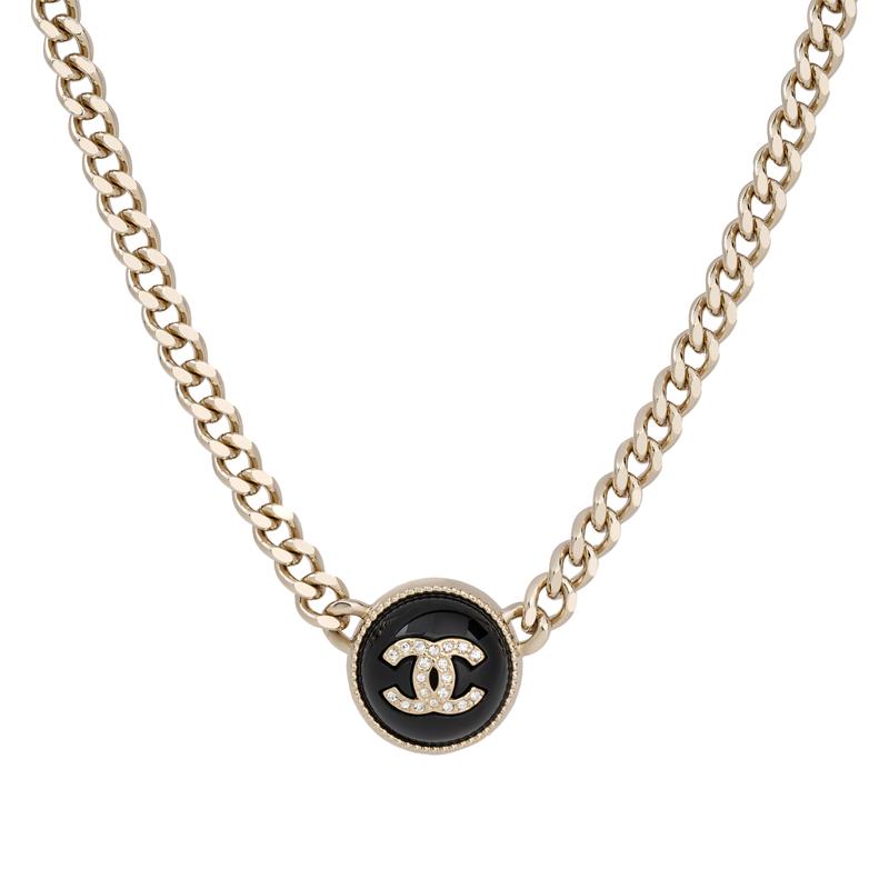 Chanel Черная пуговица, золотой металл, стразы, ожерелье, женский стиль