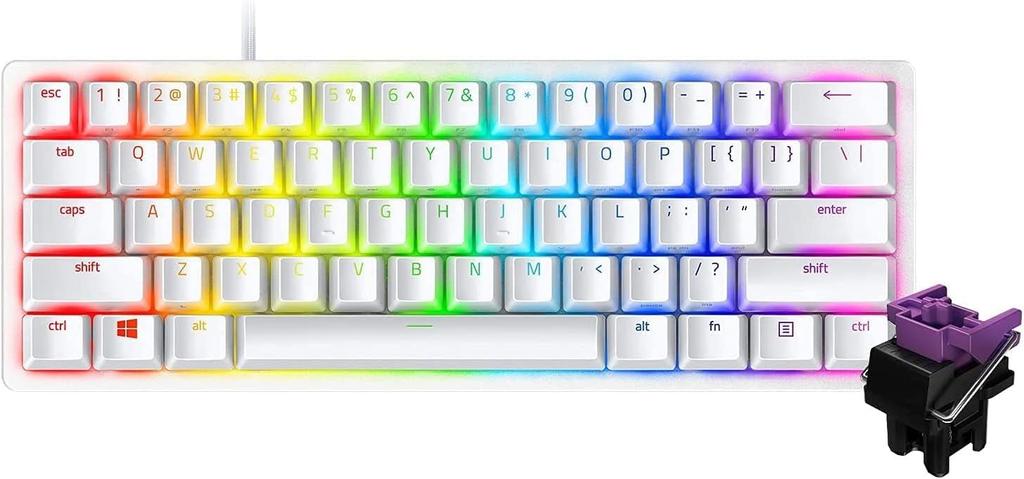 Huntsman Mini Compact Gaming Mercury White English US Clicky Optical Clicky Chroma Keyboard, - Layout, 60% Layout, Switches, Ultra-Fast 1.5mm