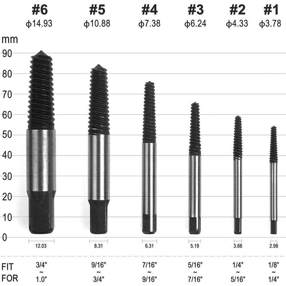 6 Pcs Steel Screw Extractor Spiral Groove Bolt Extractor Easy Screw Remover Home Repairs