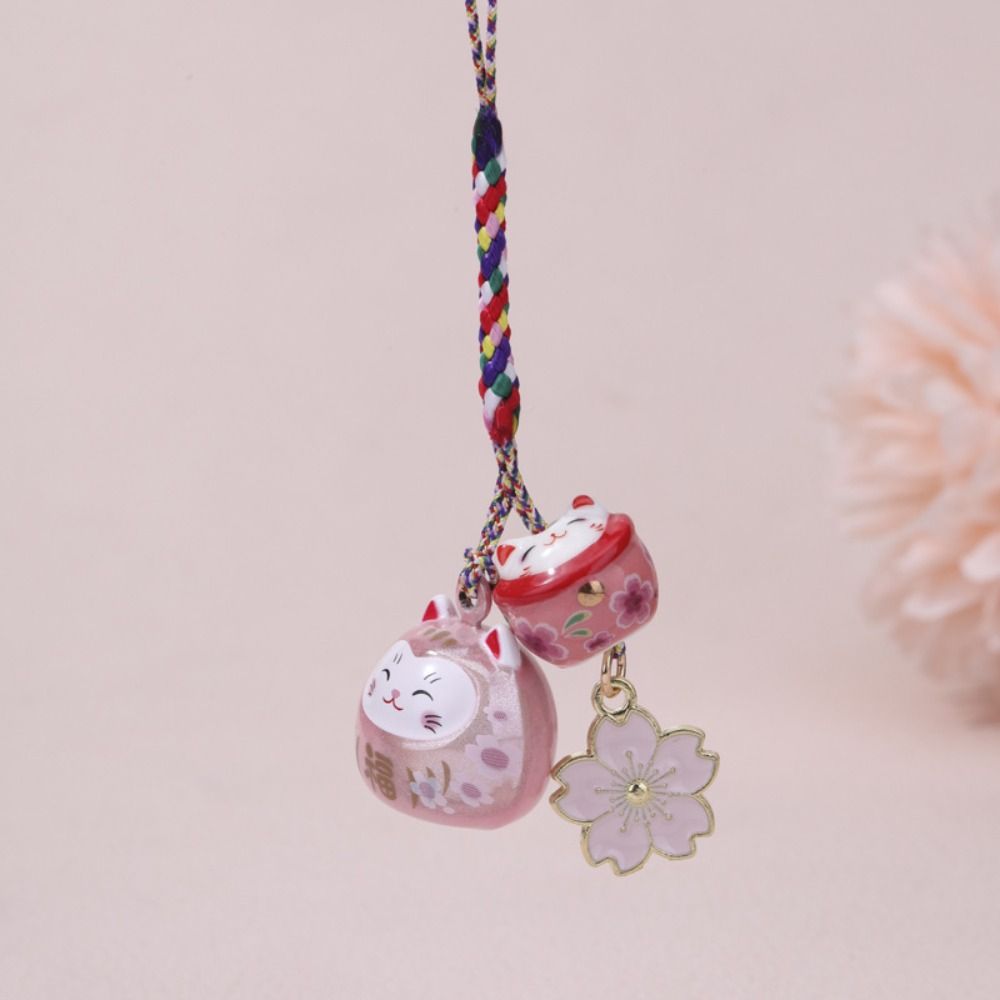Cute Lucky Cat Pendant Cherry Blossom Phone Strap Unique Maneki Neko Key Chain  Women