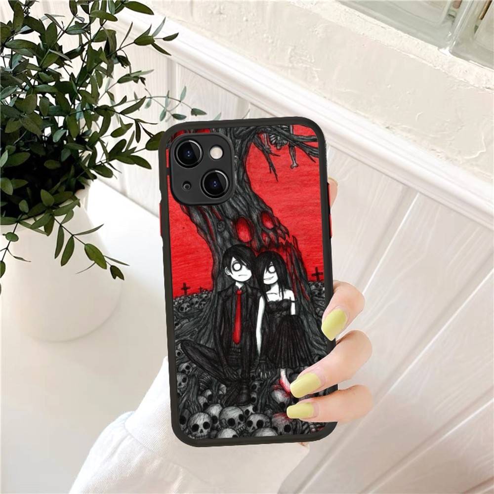 Love Black And Cute Emo Phone Case for iPhone 16 15 14 11 12 13 Pro Max X XS Translucent Matte Cover