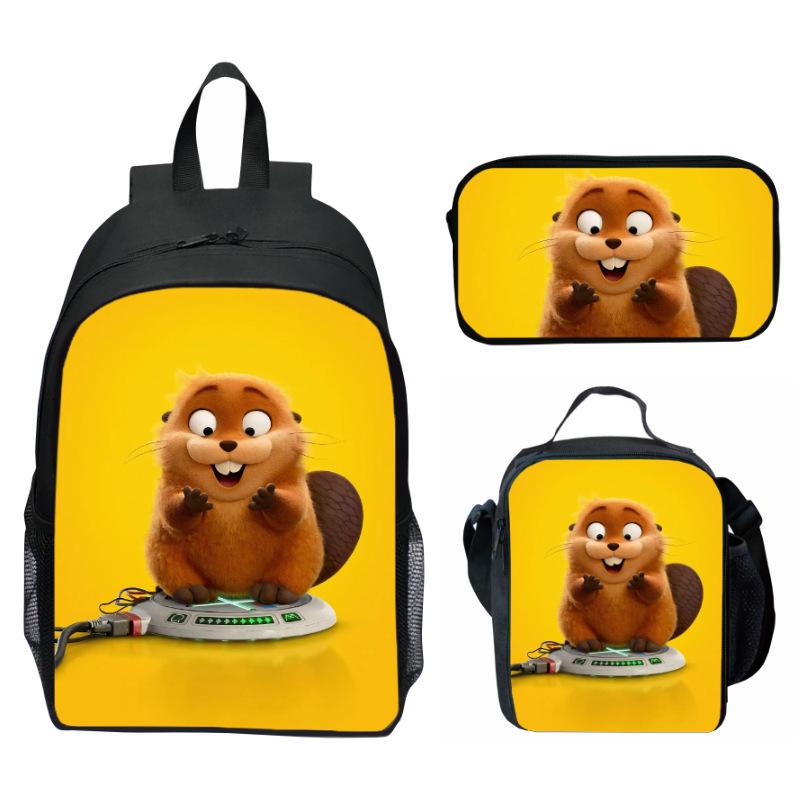 Hoppers Beaver Metamorphosis Print 3-Piece Set School Backpack Lunch Bag Pencil Case Cartoon Student Set