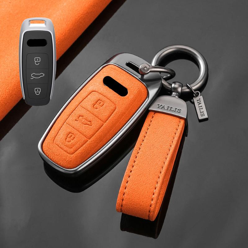 Metal Suede Car Remote Key Cover Case Holder Shell Keychain for A4L A5 A6L A7L Q4 E-trom Q5 Q6 Q7 Q8 RS6 RS7 S4 S6 S7 Q3