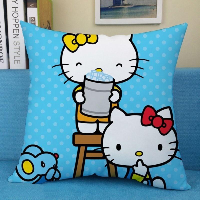 Cute Cartoon Art Funny HelloKitty Cushion Cover Square Pillowcase Home Sofa Living Room Coffee Shop Durable Pillowcase