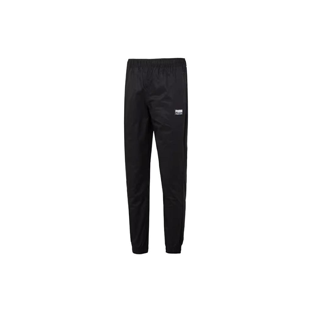 Puma Solid Color Elastic Waistband Cuffed Knit Sports Pants Unisex Pants Black 539533-01