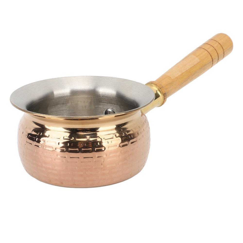 Rose Gold Wooden Color Butter Warmer Pot Stainless Steel Sauce Pan Milk Coffee Pouring Oil