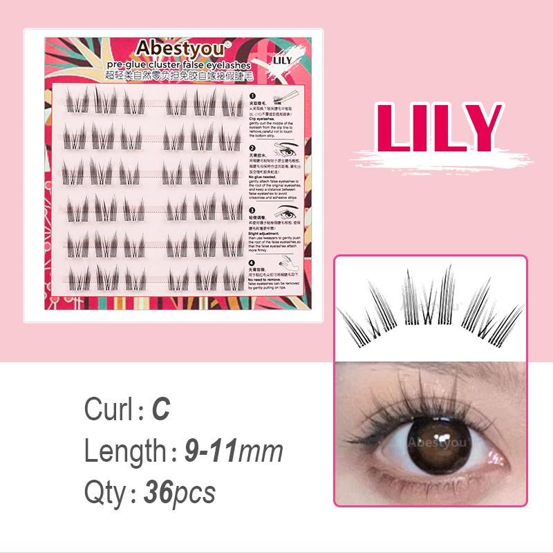 Abestyou No-Glue No-Removal Self-Adhesive Wide Stem Fish Tail False Lashes Natural Segmental Design