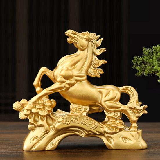 Смола Статуэтка Лошади Золотая Фэн-шуй Китайский Зодиак Скульптура Лошади 2026 Год Лошади Коллекционная Фигурка для Столешницы Каминной Полки Дома Офиса Декор